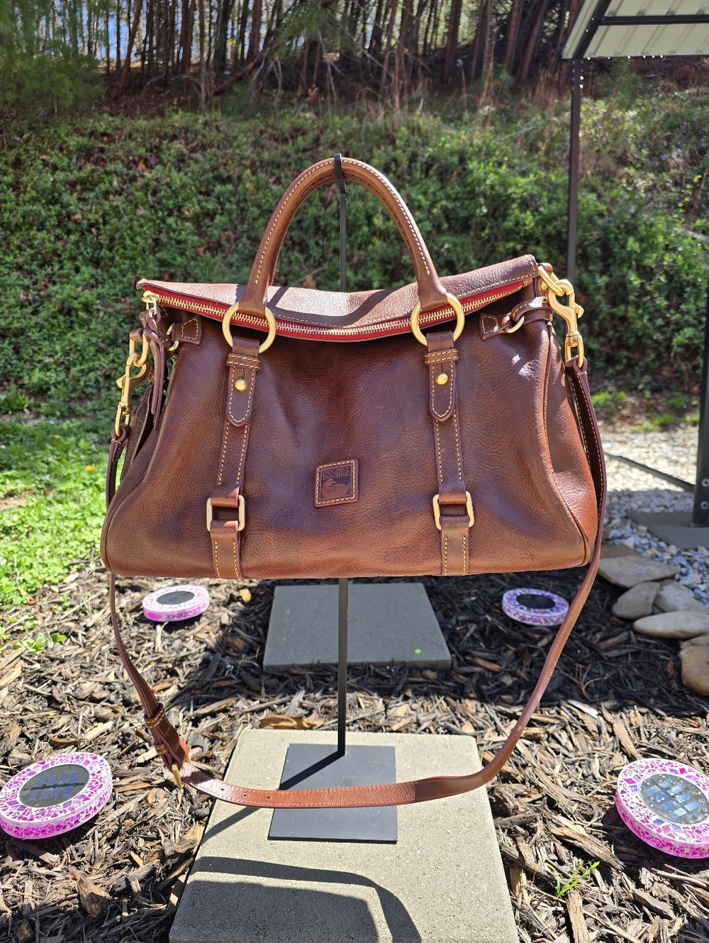 Dooney & Bourke Brown Leather Satchel with Tassel Detail